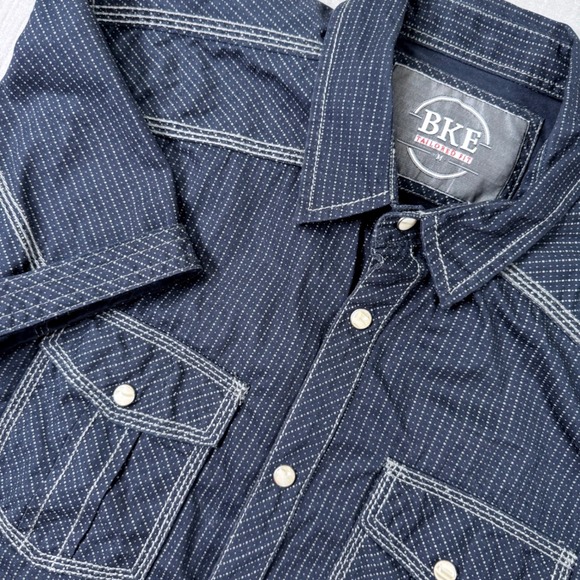 BKE Other - BKE Pearl Snap Shirt Men Medium Tailored Fit Blue Western Short Sleeve Flip Cuff